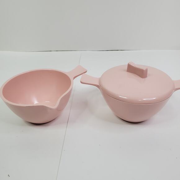 Vintage Melmac Pink Sugar & Creamer MCM Retro Kitchen Stetson - Picture 1 of 5